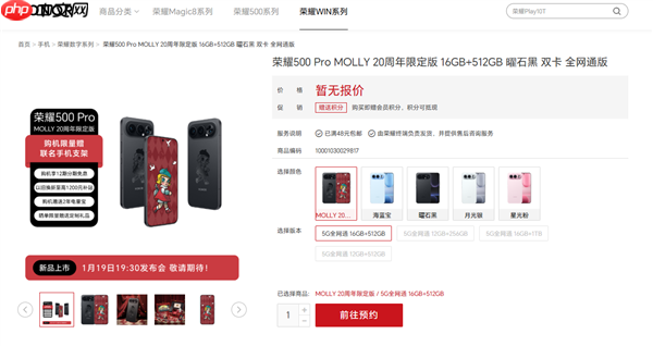 荣耀500 Pro MOLLY 20周年限定版上架预约：行业首款潮玩手机 联名天花板  第1张