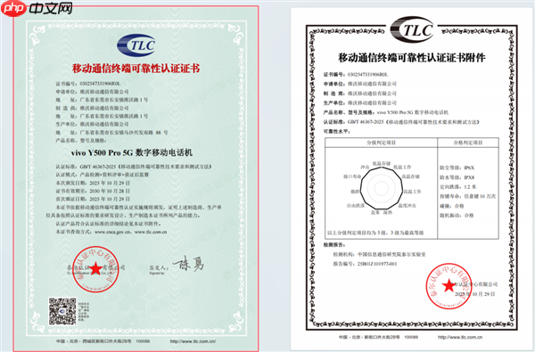 首款符合可靠性国标的手机！vivo Y500 Pro获颁证书：最高等级通过测试  第1张