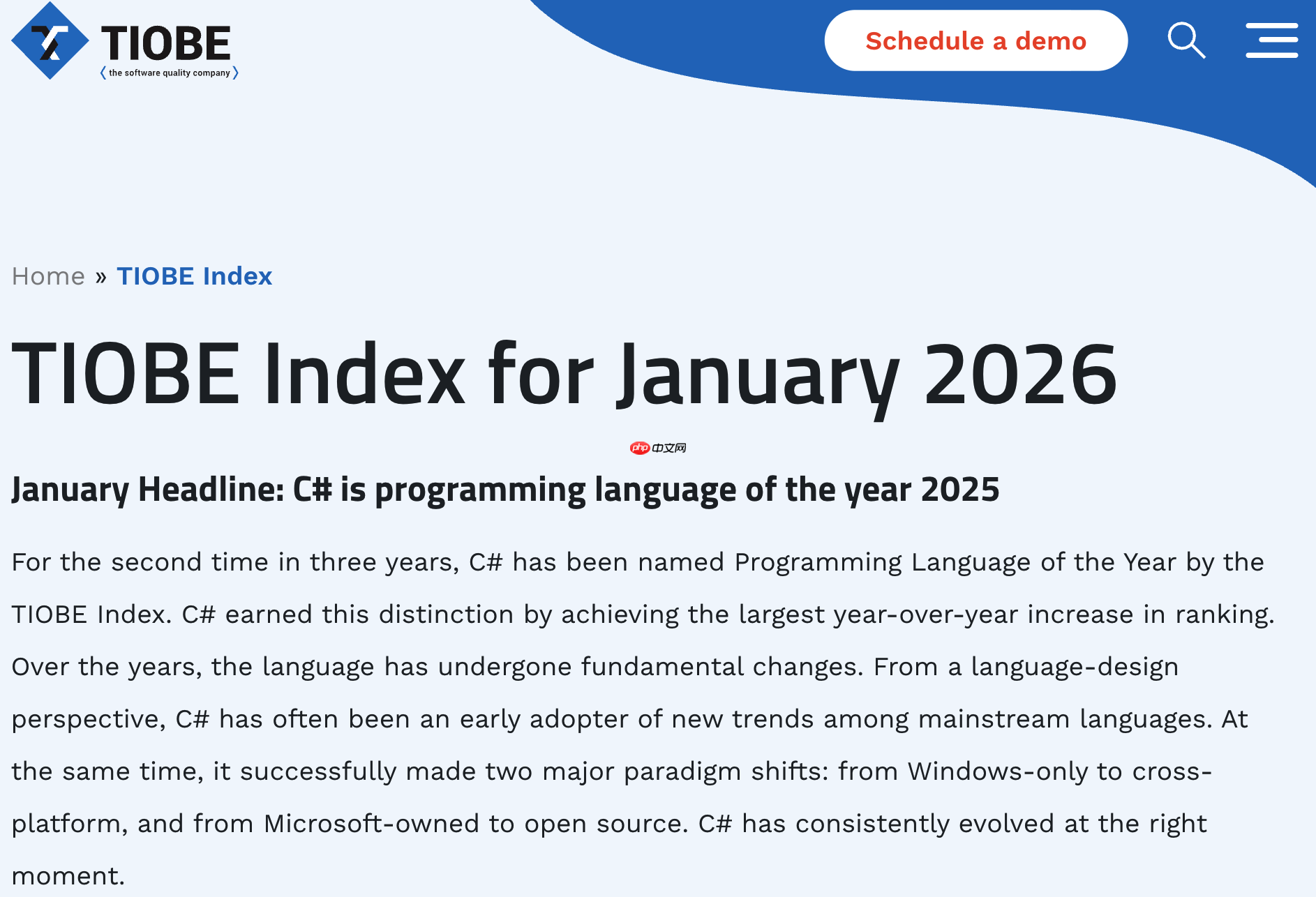 TIOBE 公布 2025 年度编程语言：C#