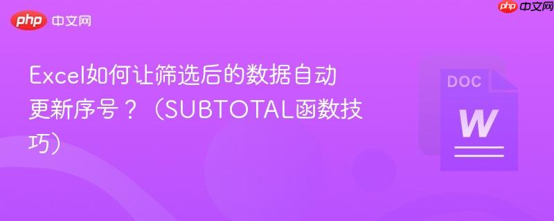 Excel如何让筛选后的数据自动更新序号？（SUBTOTAL函数技巧）  第1张