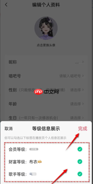 《唱吧》等级信息展示设置方法 第3张 《唱吧》等级信息展示设置方法 第3张