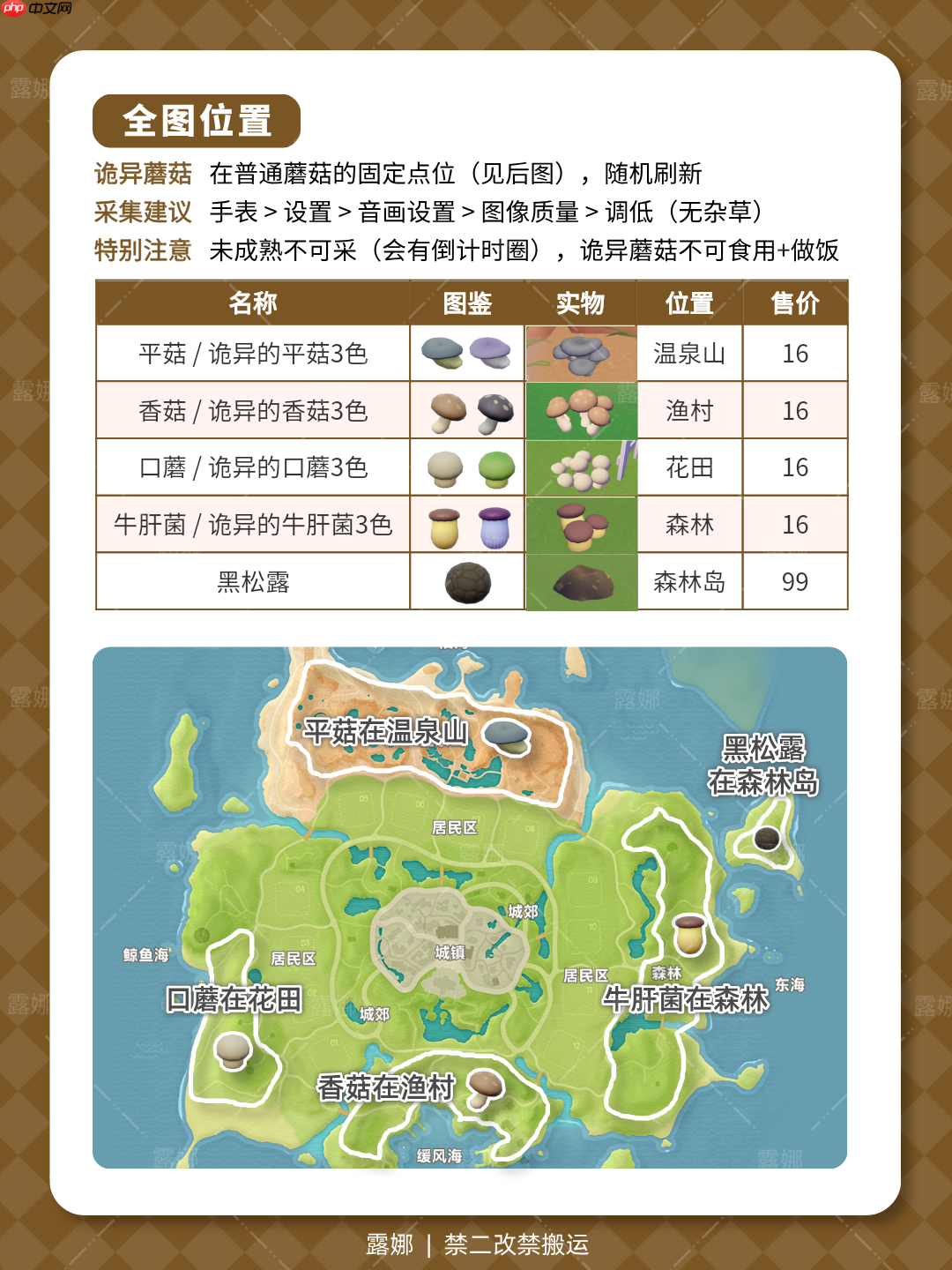 《心动小镇手游》全蘑菇位置及食谱售价说明  第1张
