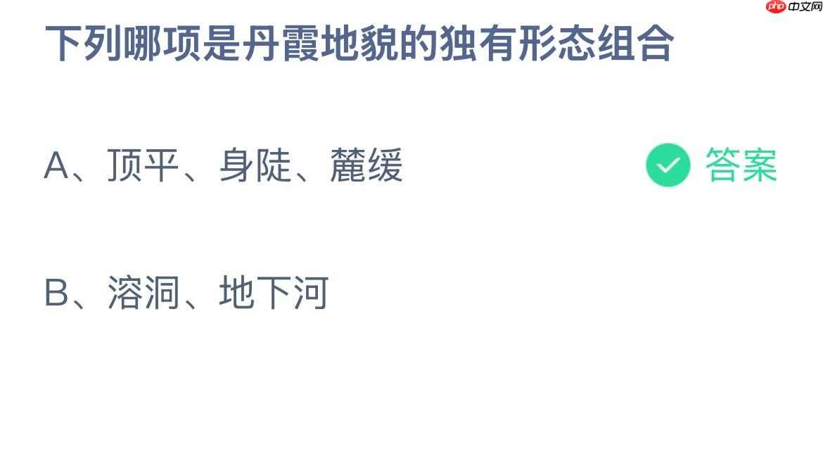 下列哪项是丹霞地貌的独有形态组合？蚂蚁庄园答案最新12.17